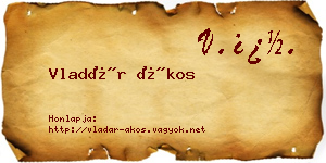 Vladár Ákos névjegykártya